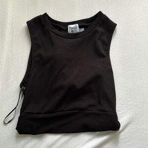 Princess Polly Black High Neck Open Cross Tie Back top